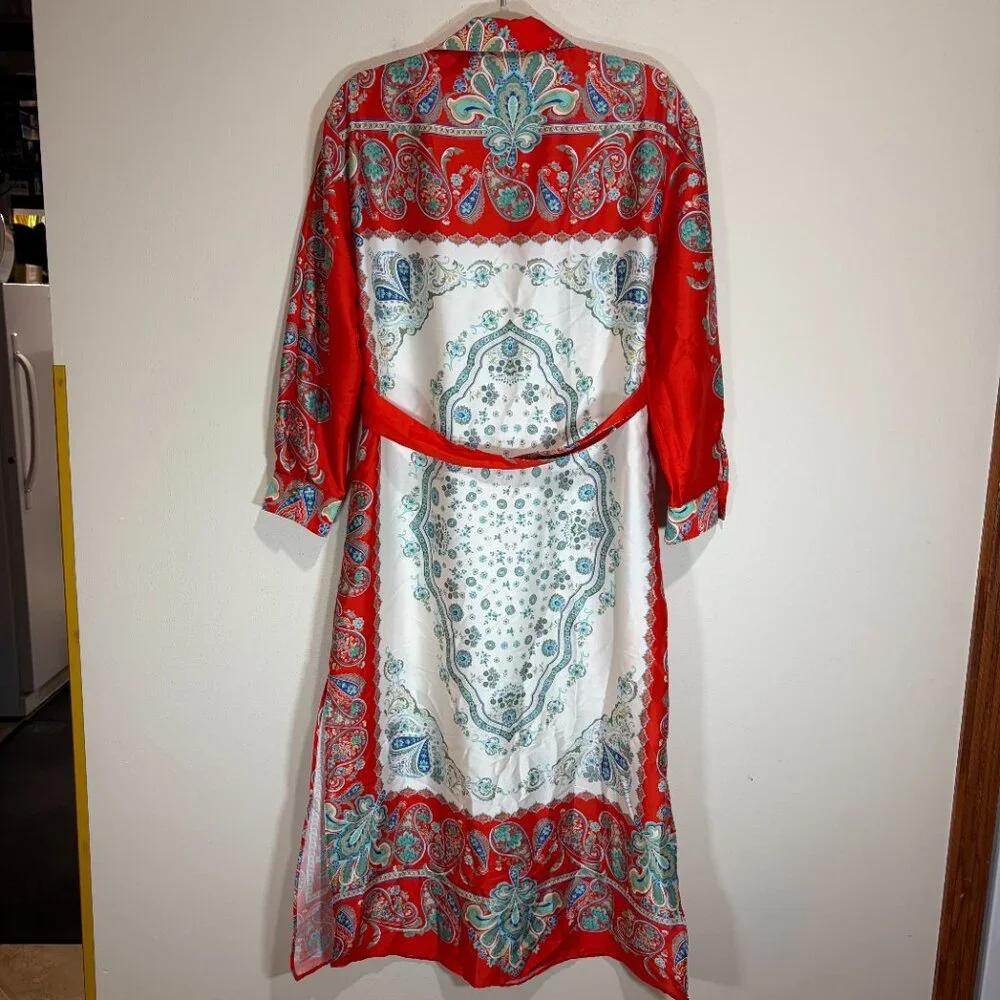 Zara Multicolor Printed Button Up Maxi Midi Shirt Dress - Picture 14 of 16